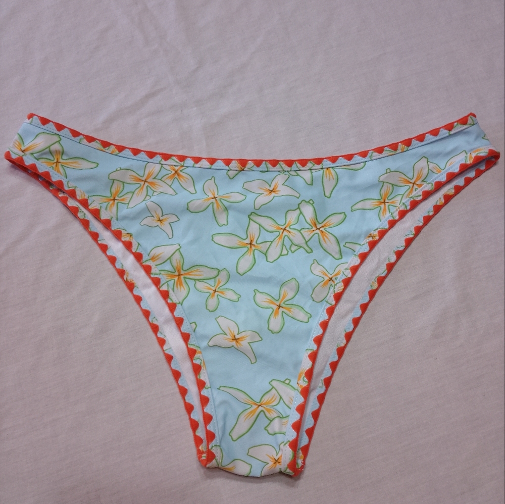 NWT Zaful Floral Bikini Bottom with Orange Trim
